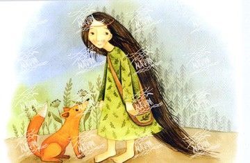 Девочка и лисичка (художник Марина Чопяк)